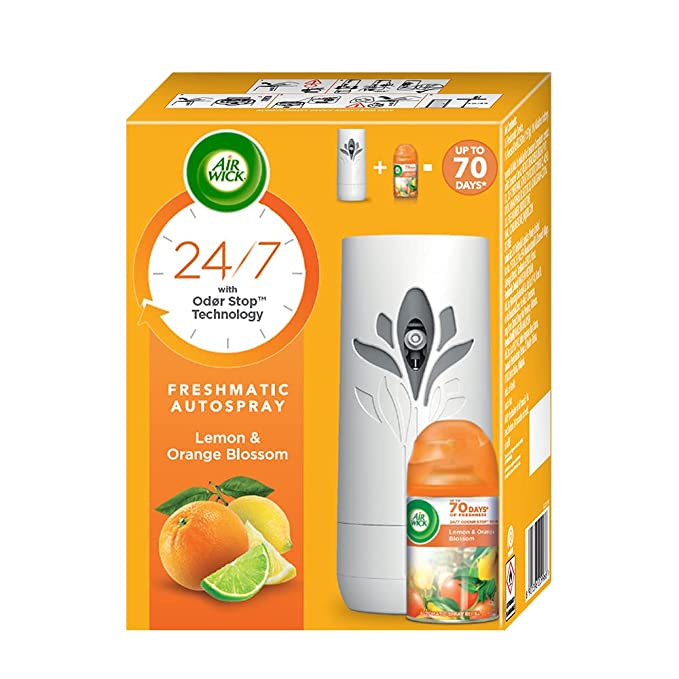 Picture of Airwick Freshmatic Automatic Air Freshener Kit (Machine + Nagpur Narangi refill - 250 ml)|2600 Sprays Guaranteed|Lasts up to 60 days